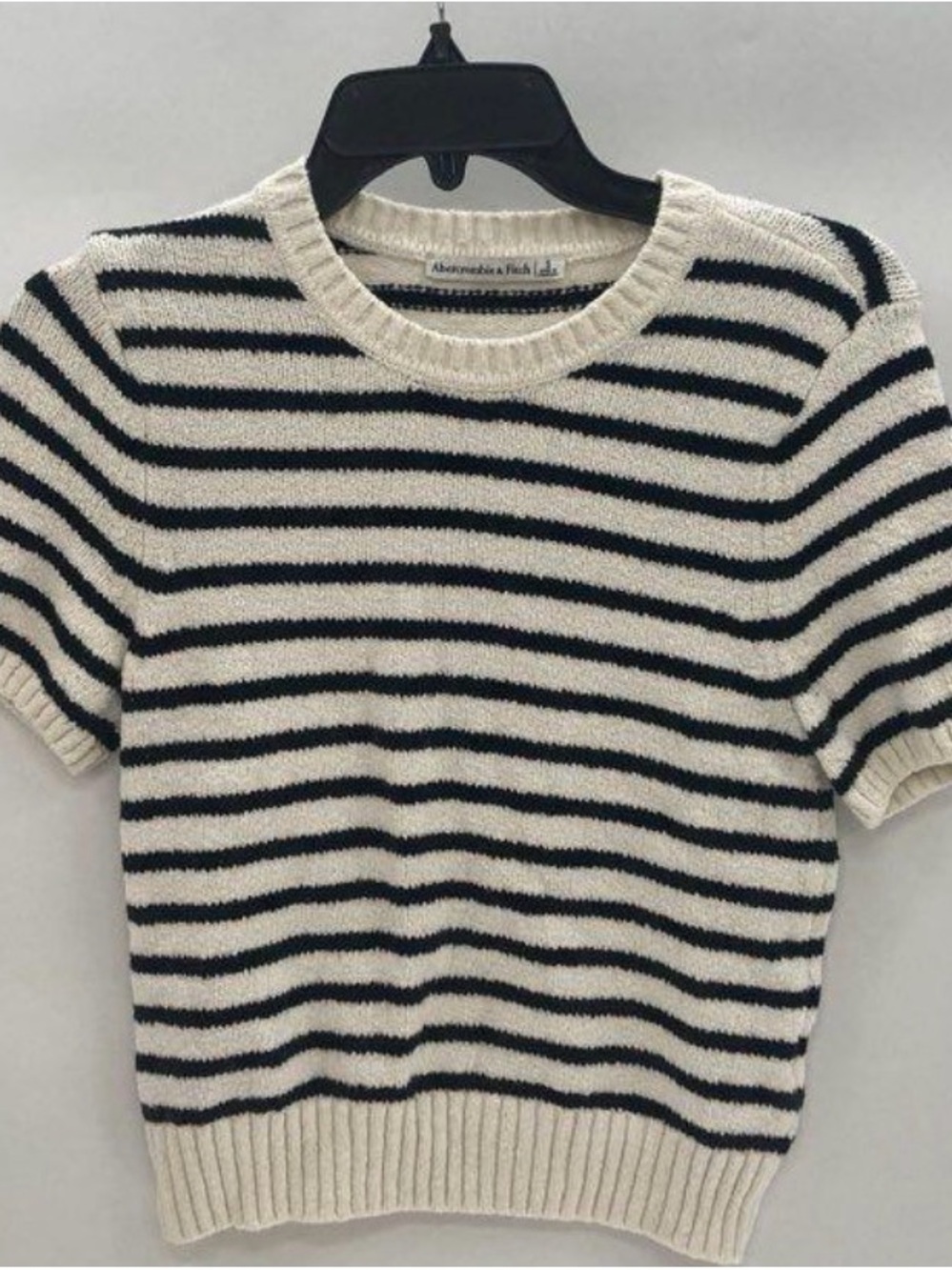 Abercrombie & Fitch Madeline Striped Short Sleeve Sweater - Cream & Black